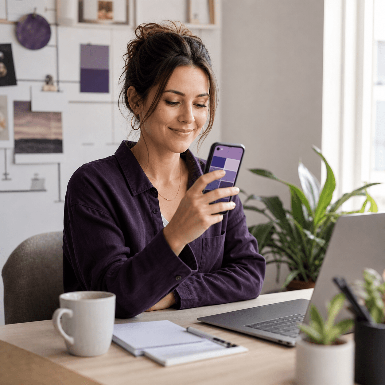Business owner reviewing social content generated for UpliftAI Social